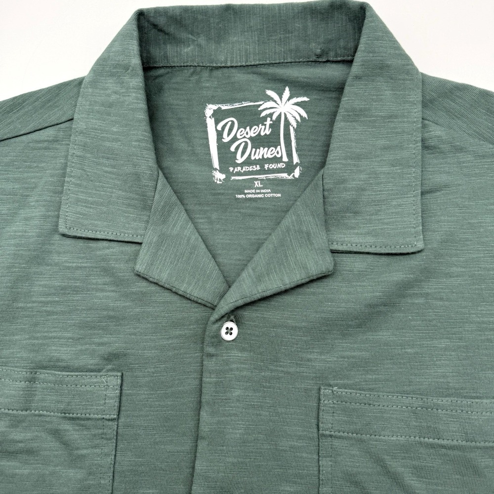 Desert Dunes Button Up Shirt Mens XL Green Organic Cotton Slub Camp Collar